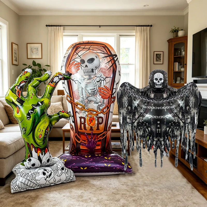 Large Halloween Skeleton Balloon Inflatable Tombstone Decor with Hand & Skull