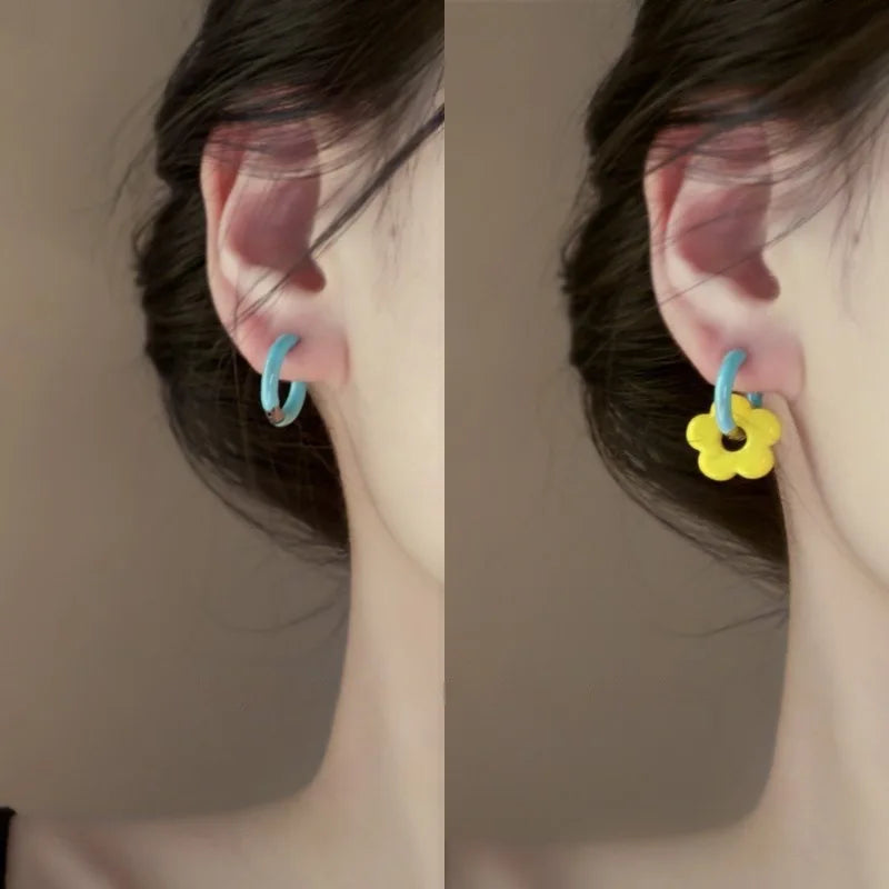 Fashion Multicolour Contrast Dismantle Hoop Earrings for Women Summer Jewelry Gift