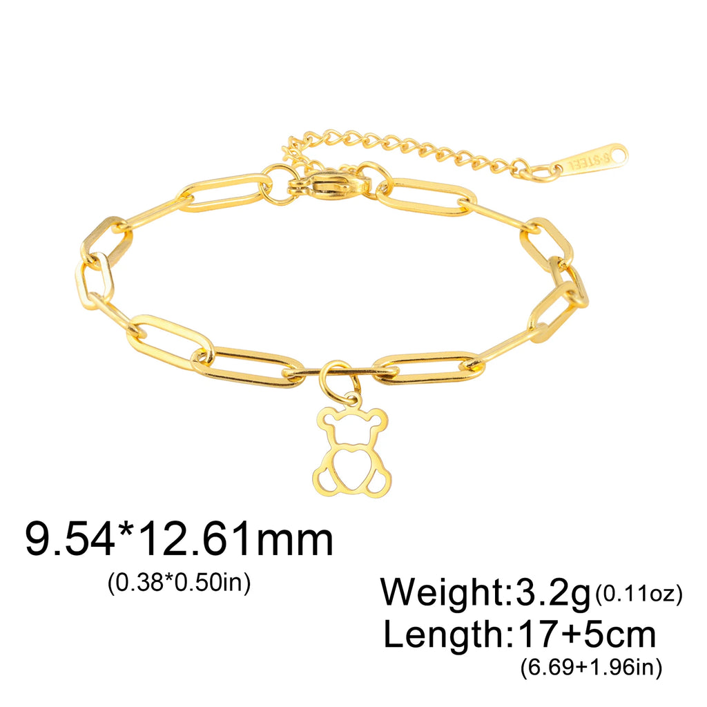 Cute Love Bear Pendant Women's Bracelet with Heart Charm - Stainless Steel Jewelry for Valentine's Day