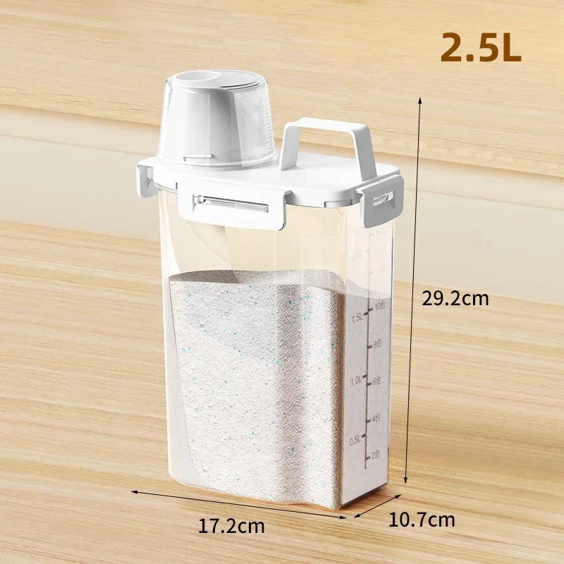 Airtight Laundry Powder Dispenser with Measuring Cup - Portable Storage Jar