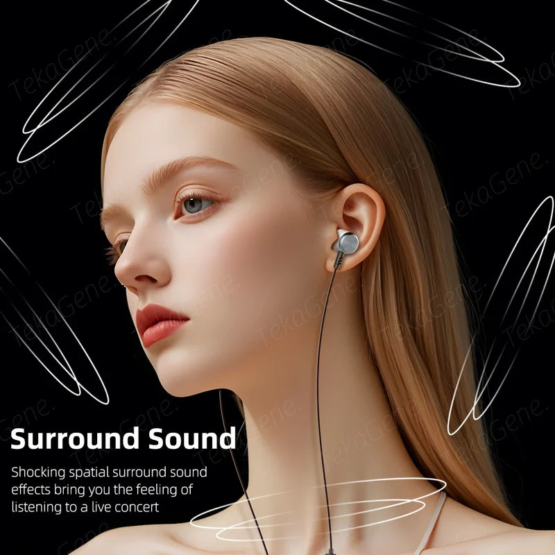 Deep Bass Wired Headphones with Microphone & Type-C/3.5mm Earbuds for Mobile & PC