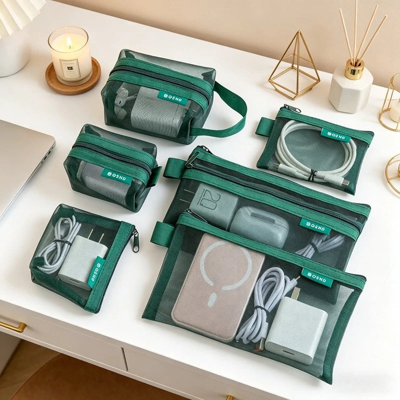 6PCS Transparent Mesh Storage Bags for Coins Cosmetics Travel Organizer Pouches