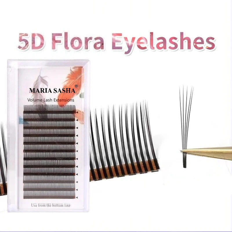 False Eyelash Extensions 5D Flora Premade Volume Lashes 12 Rows Natural Soft Style