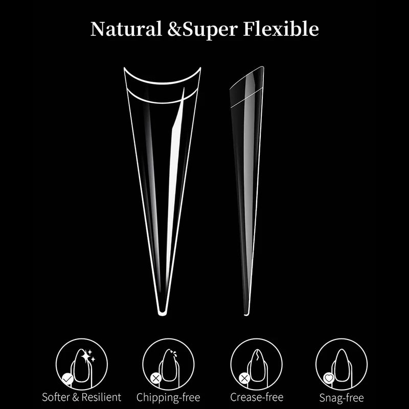 240pcs XXL Stiletto False Nails Set French Half Cover Gel Tips Manicure Supplies