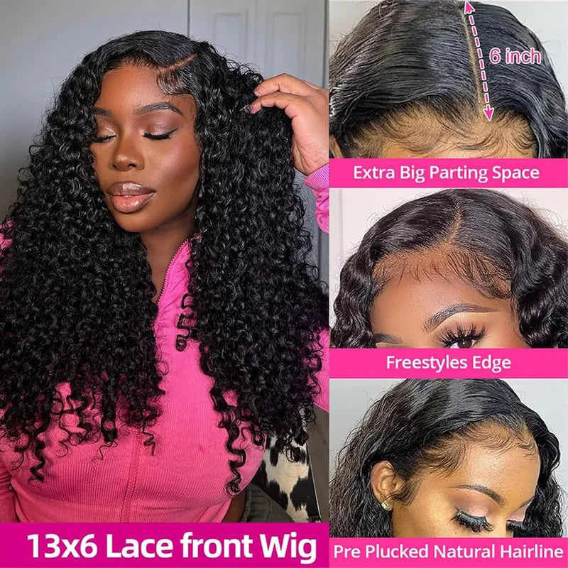 Curly Human Hair Wig with Spiral Curls, Lace Front, 200-220% Density, Pre-Plucked