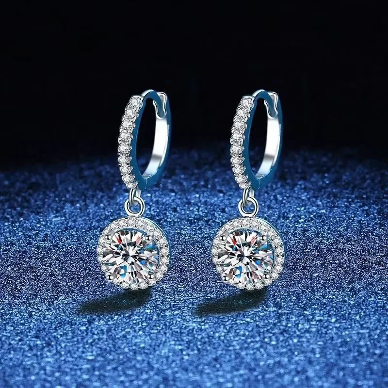 Sterling Silver 1 Carat Moissanite Round Earrings for Women - Elegant Evening Jewelry