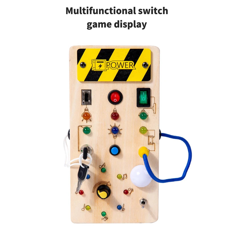 Wooden Sensory Busy Board with LED Light Switch for Children 2-4 Years