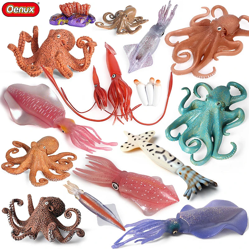 Marine Molluscs Model Action Figure Set – Octopus & Squid Sea Life Educational Toys