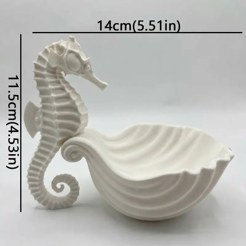Seahorse-Shaped Plastic Jewelry Storage Tray - Desktop Organizer, White