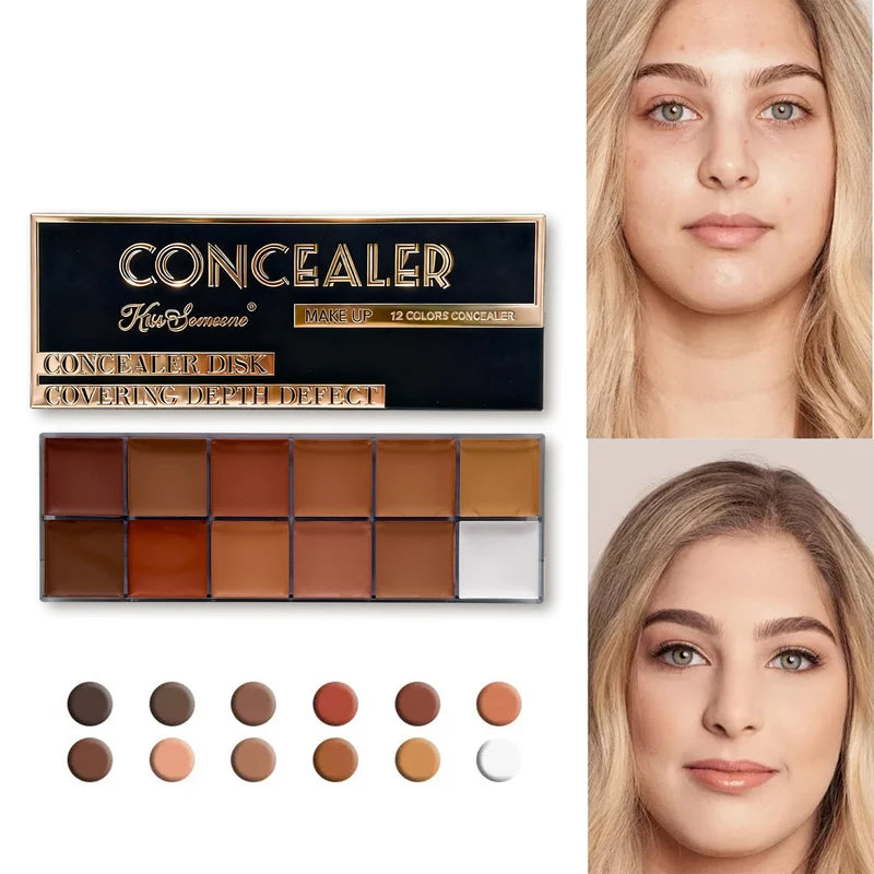 12-Color Waterproof Face Concealer Foundation Set for Dark Skin - Full Coverage Makeup