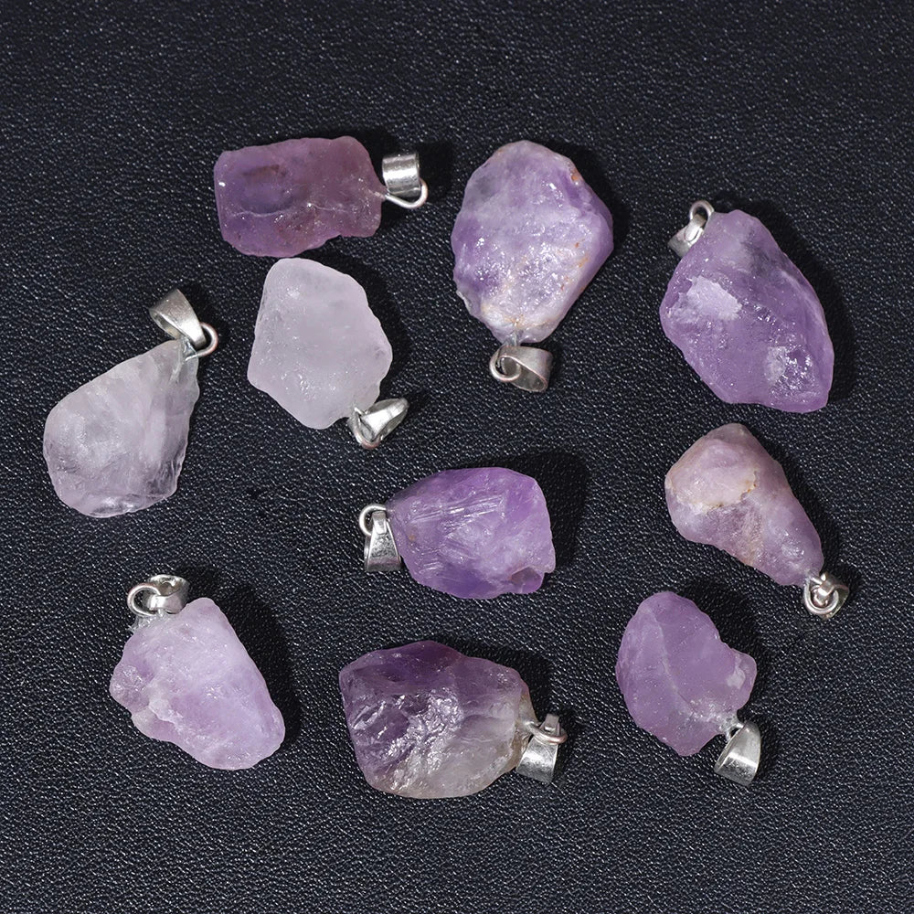 Natural Stone Quartz Crystal Energy Charms for Jewelry Making, Irregular Pendant Set