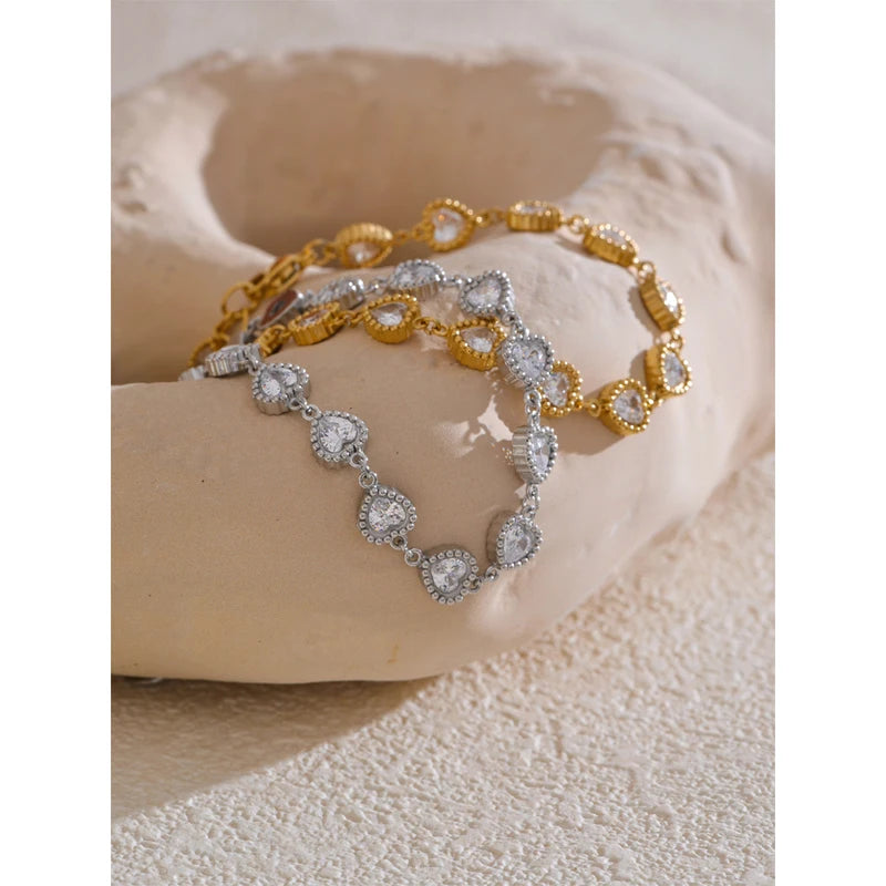 Heart Cubic Zirconia Waterproof Bracelet Bangle Stainless Steel Jewelry Gift