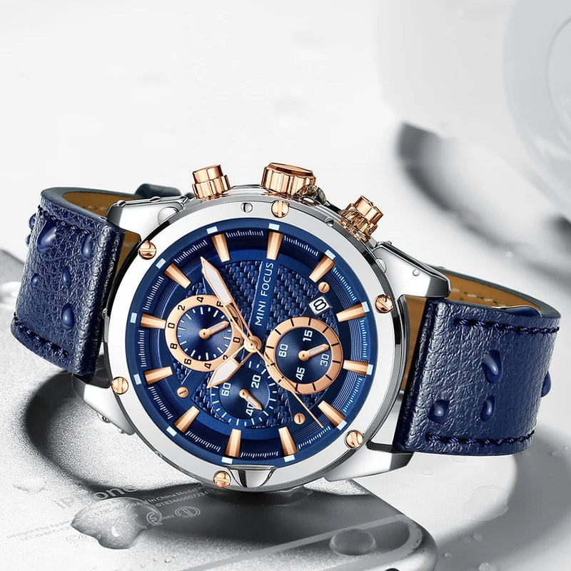 Mini Focus Business Quartz Watch for Men Waterproof Luminous Chronograph Leather Strap