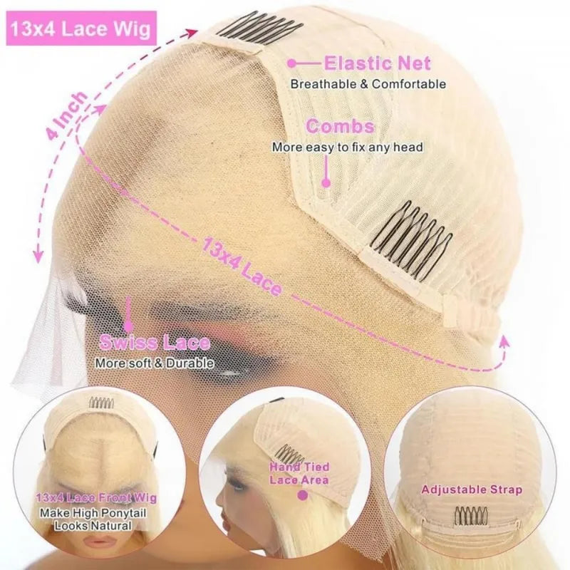 Blonde Lace Front Wigs 13X6 HD Transparent Human Hair 40 Inch Deep Wave, 250 Density