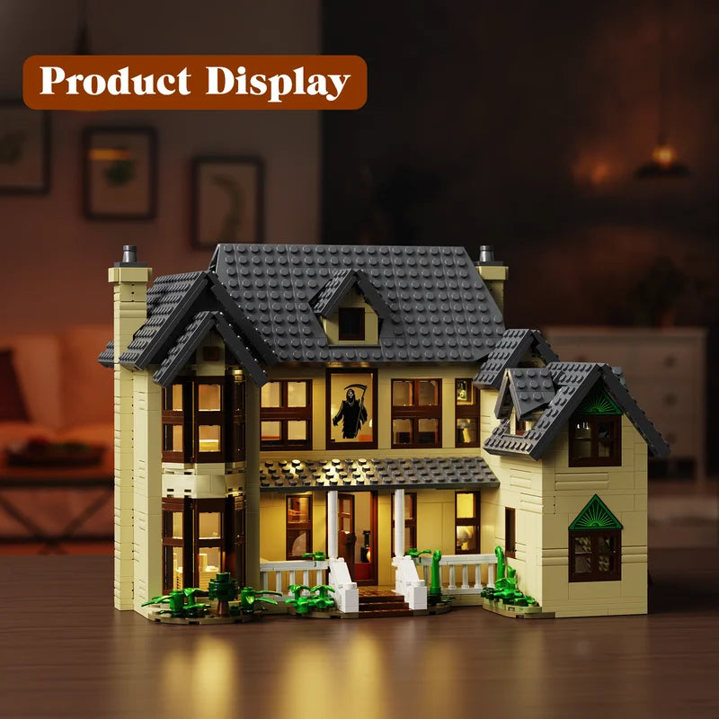 Halloween Haunted House Building Block Set - Scary Movie Model with LED Light, 1275 Pieces, Gift for Film Fans