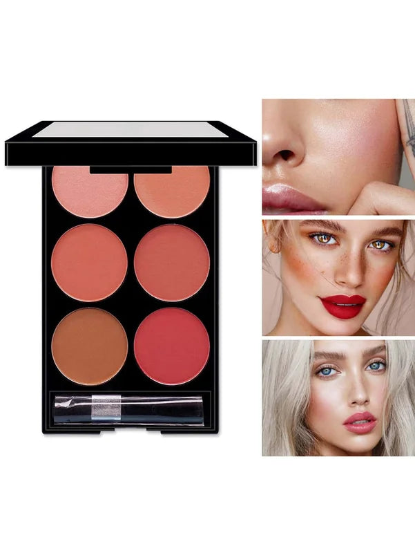 6-Color All-in-One Blush and Contouring Makeup Palette - Pearlescent Matte Powder