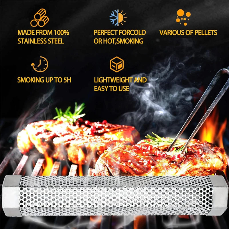 Stainless Steel Smoker Tube for Hot Cold Smoking - Hexagon Spice Box, 6/12 Inch