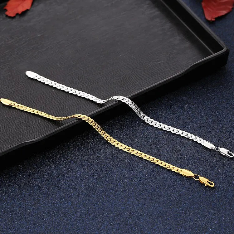 Silver 18K Gold Color Chain Bracelets and Necklace Set for Women Men Jewelry