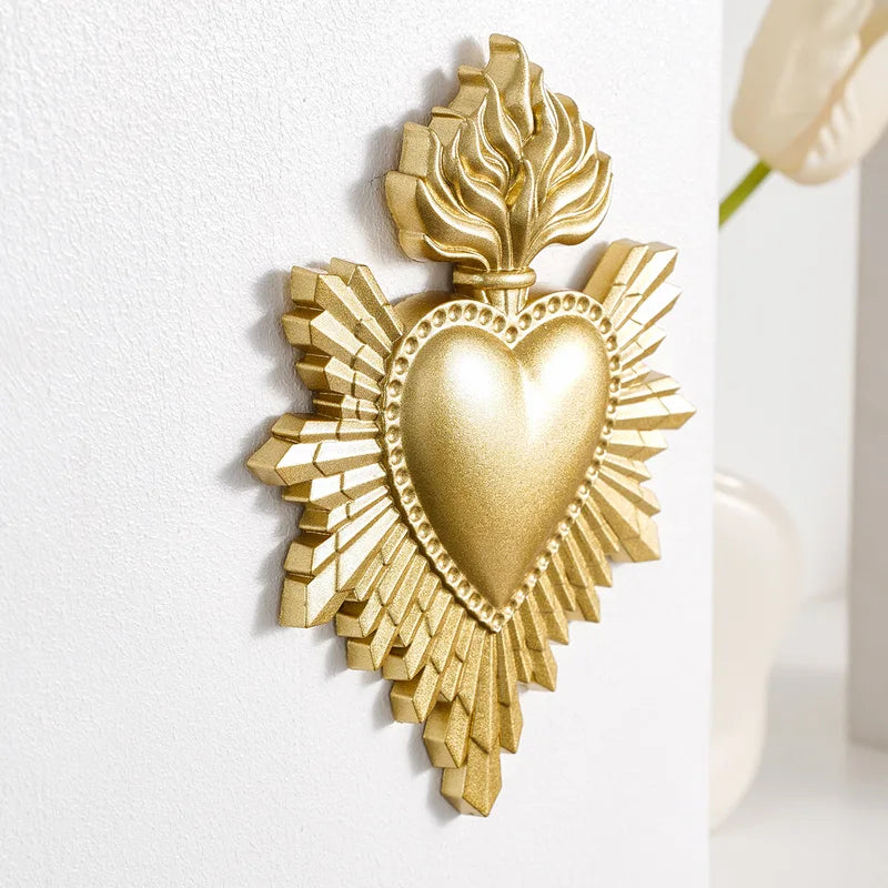 Resin Flame & Heart-Shaped Wall Hanging Decor - Handcrafted Art for Home