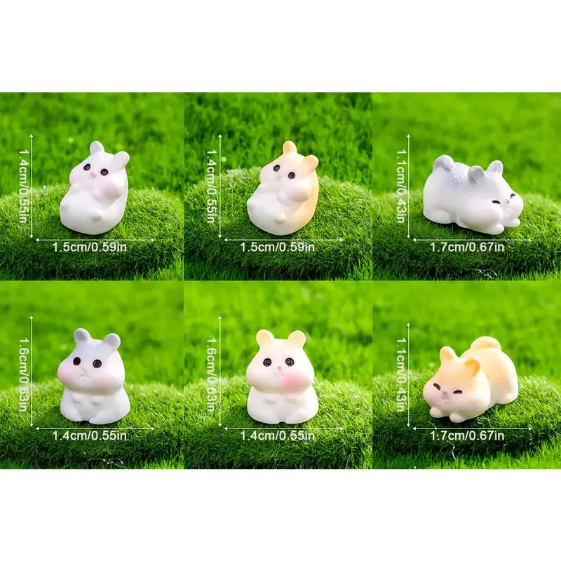 Mini Hamster Figurines Set - Resin Animal Miniatures for DIY Crafts & Decor
