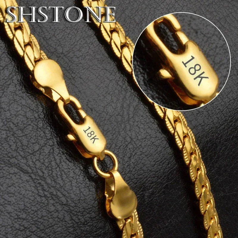 18K Gold & Sterling Silver Full Sideways Necklace 6mm Chain for Women & Men