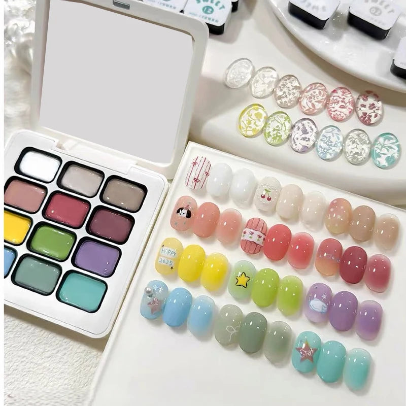 12-Color Nail Polish Palette Set - Solid Gradient UV Gel for DIY Nail Art