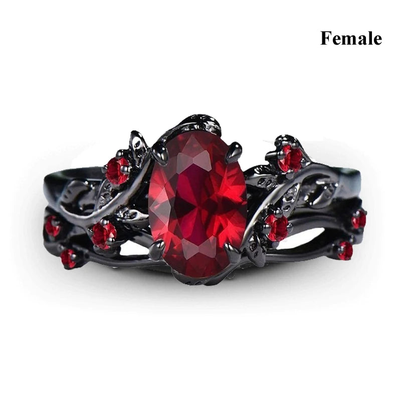 Trendy Couple Rings Set with Rhinestones and Celtic Dragon Design - Men and Women Wedding Jewelry