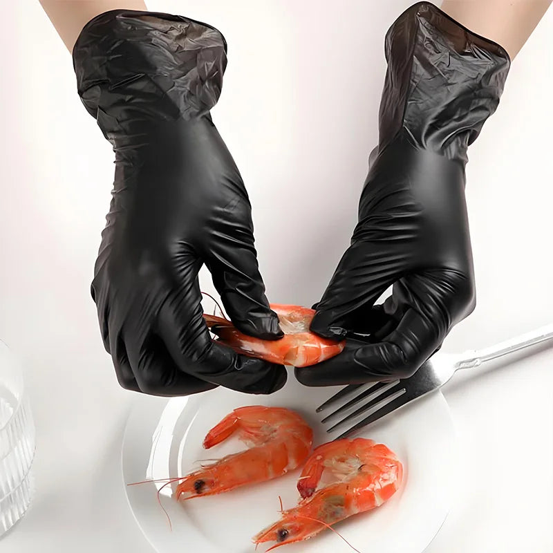 Heavy Duty Black Nitrile Gloves 100PCS - Food Safe, Powder & Latex Free, Durable Kitchen & Medical Use