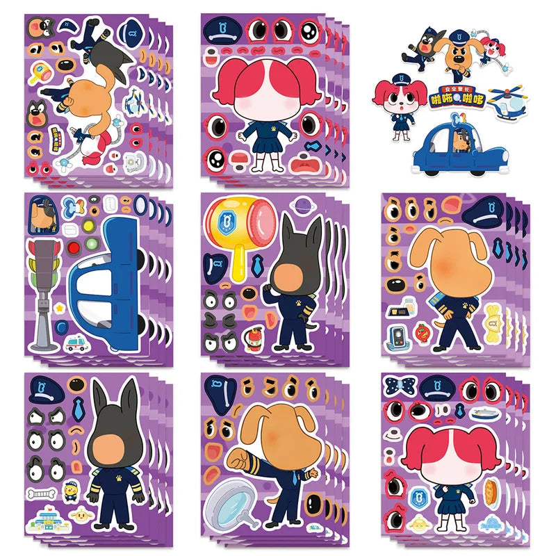 Kids DIY Puzzle Sticker Set - Cartoon Dog Sheriff Face Make & Play