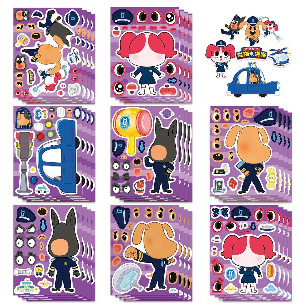 Kids DIY Puzzle Sticker Set - Cartoon Dog Sheriff Face Make & Play