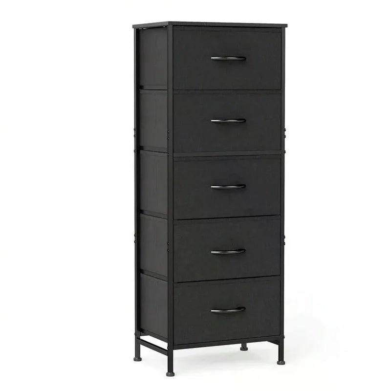 5-Drawer Dresser with Fabric Bins, Steel Frame & Wood Top - Bedroom Storage Organizer