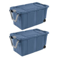 40 Gallon Wheeled Plastic Storage Bin - Heavy Duty Industrial Tote with Handle, Pack of 2
