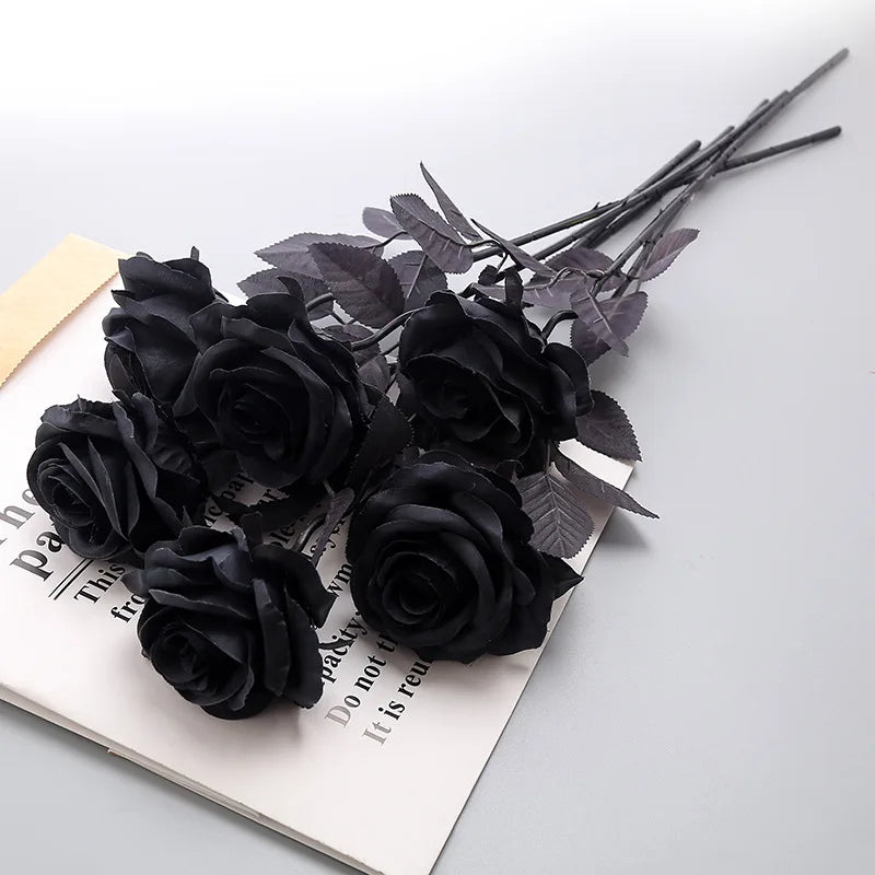 Black Silk Artificial Rose Flowers 5/10/20pcs Halloween Wedding Home Decor