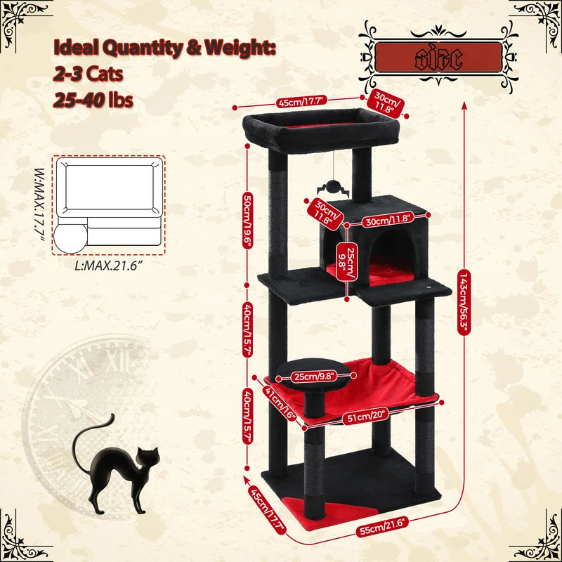 Tall Cat Tree with Large Hammock & Sisal Posts - Indoor Cat Tower