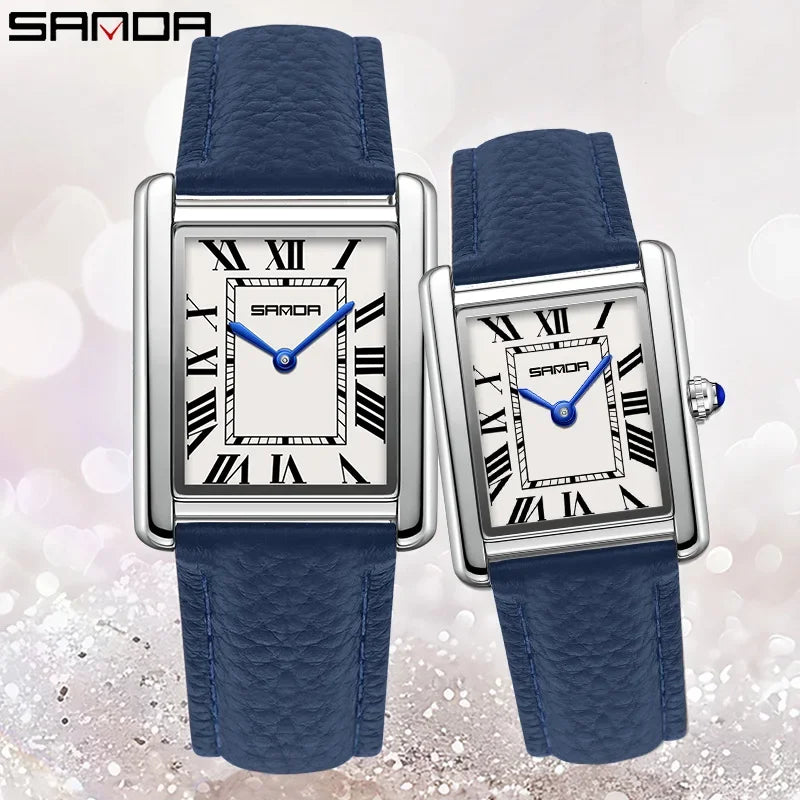 Unisex Square Dial Quartz Watch with Leather Strap - Waterproof & Sports Casual