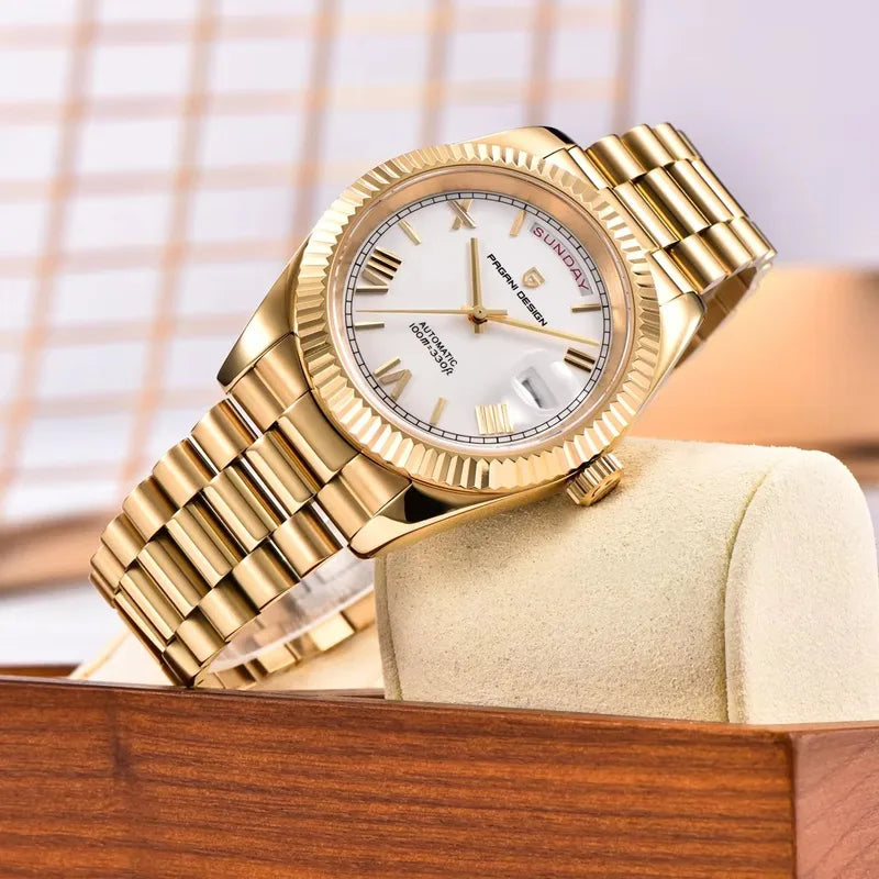 Luxury Automatic Men's Mechanical Watch with 100M Waterproof AR Sapphire Mirror