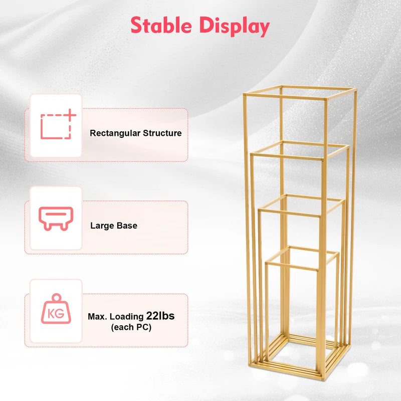 Gold Metal Wedding Flower Stand Set - Geometric Floor Display Racks for Events