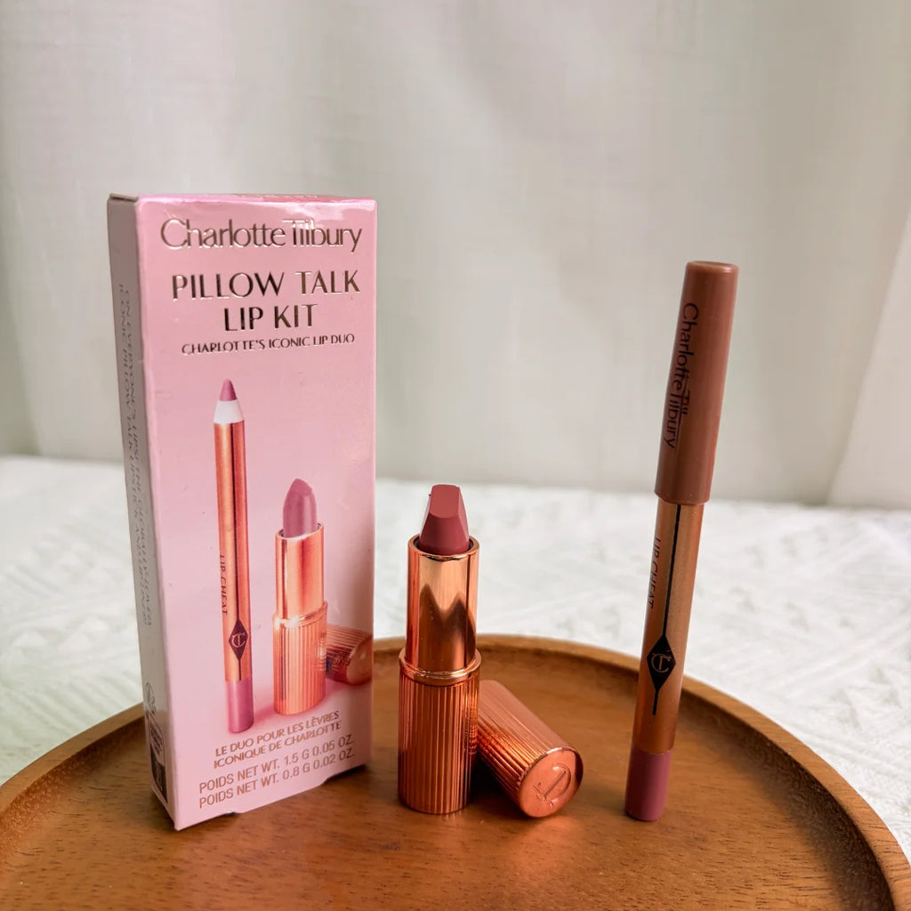 Makeup Lipstick & Lip Liner Set with Blush and Foundation - Natural Dewy Finish