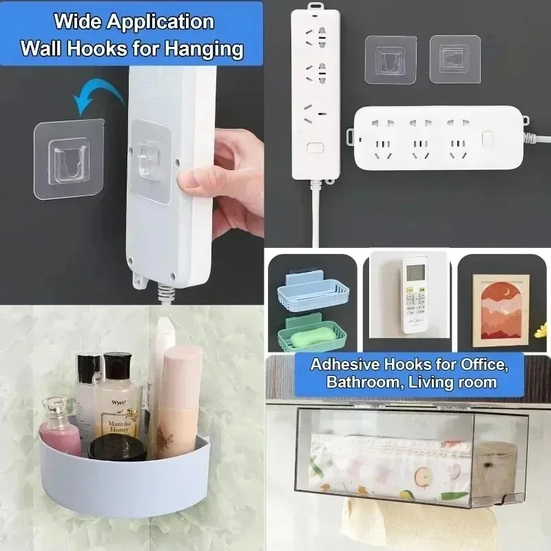 Double-Sided Adhesive Wall Hooks - Strong Transparent Traceless Kitchen & Bedroom Storage Holders