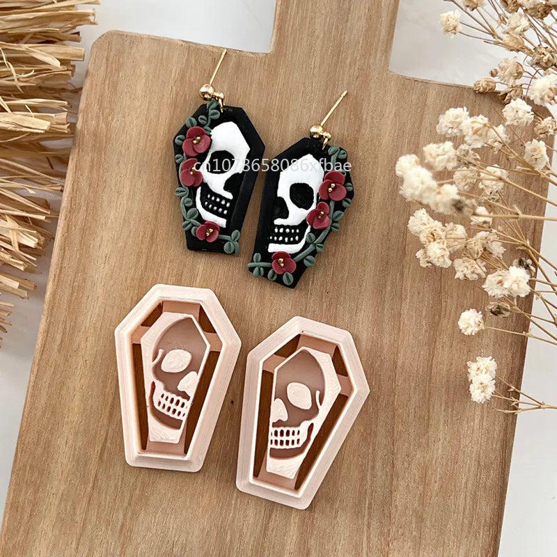 Halloween Polymer Clay Cutters Skull Coffin Cleaver Book Skeleton Bones Jewelry Making