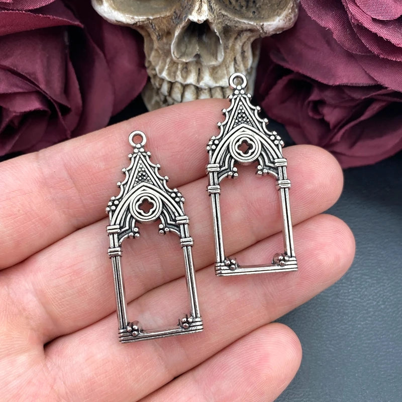 Set of 5 Gothic Vintage Castle Church Charms for Jewelry Making 47x19mm