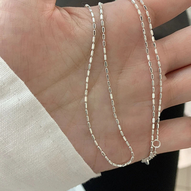 Sterling Silver Geometric Bead Necklace for Women - Delicate Collarbone Chain