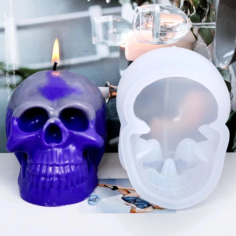 3D Skull Silicone Candle Mold for Halloween DIY Crafts - Ghost Head Pattern