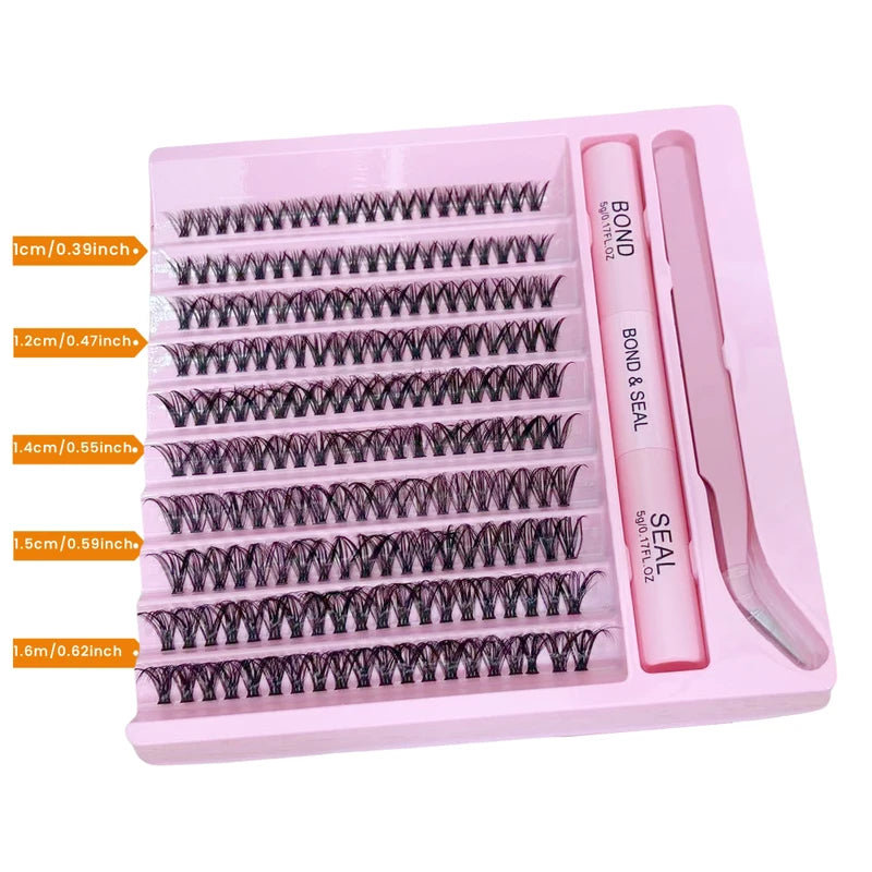 False Eyelash Set with Faux Mink Fur Fluffy Natural Look 200 Pieces
