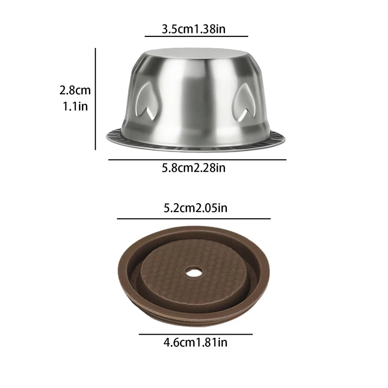 Reusable Stainless Steel Coffee Capsules for Vertuoline with Silicone Lid & Tamper
