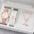Fashion Women’s Quartz Watch Set with Leather Band and Rhinestones – Multiple Colors