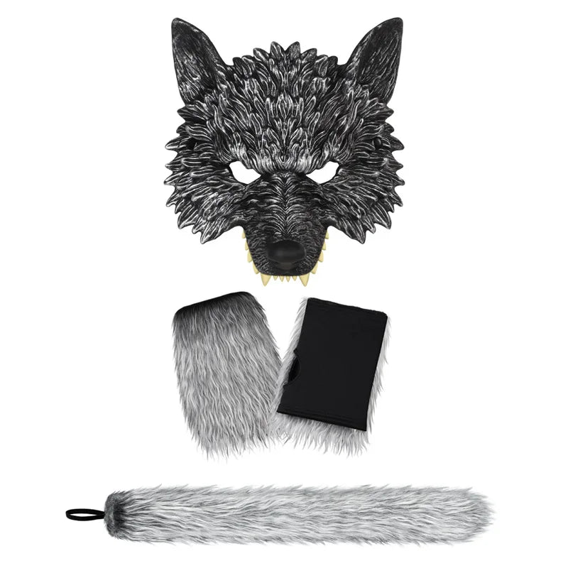 Halloween Wolf Costume Set with Mask Gloves Tail - Party Cosplay Accessories