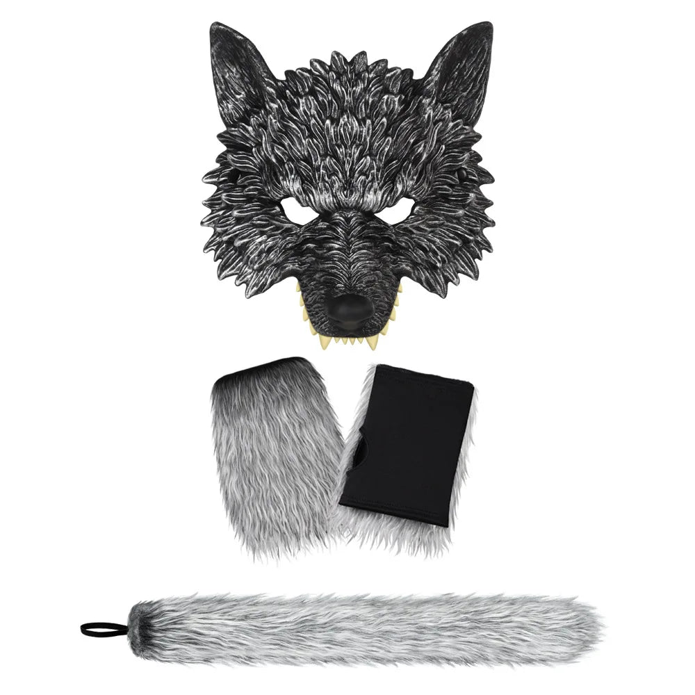 Halloween Wolf Costume Set with Mask Gloves Tail - Party Cosplay Accessories