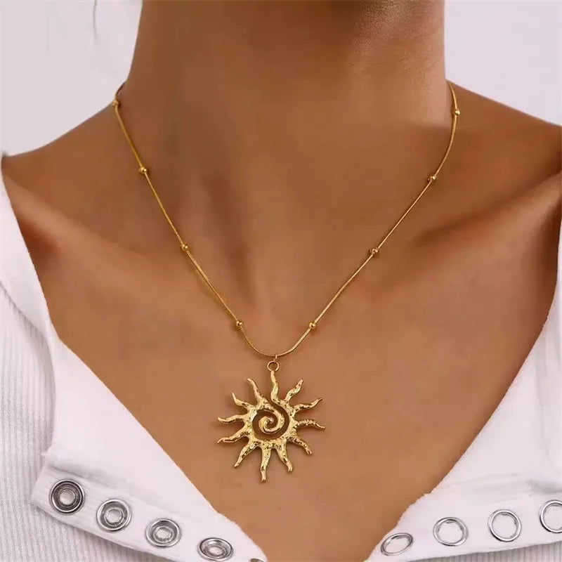 Ocean-Inspired Pearl Shell Starfish Sun Charm Necklace for Women – Gold Plated Handmade Jewelry