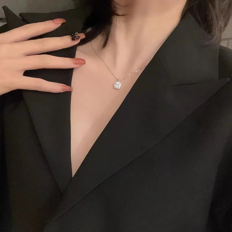 Stainless Steel Square Zircon Pendant Necklace for Women Jewelry Accessory